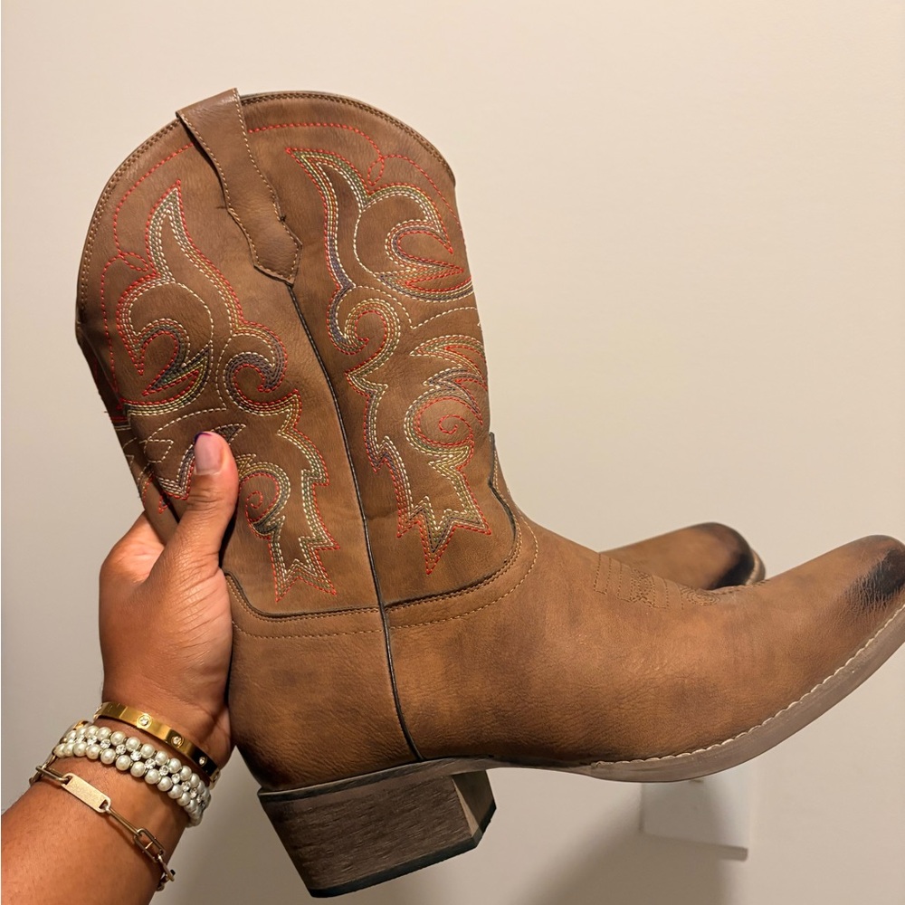 Women's Western Cowboy Boots Square Toe Embroidered Mid Calf Size 11
